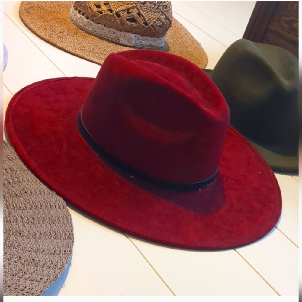 Maroon Wide-Brim Hat Made In Mexico Sz Medium